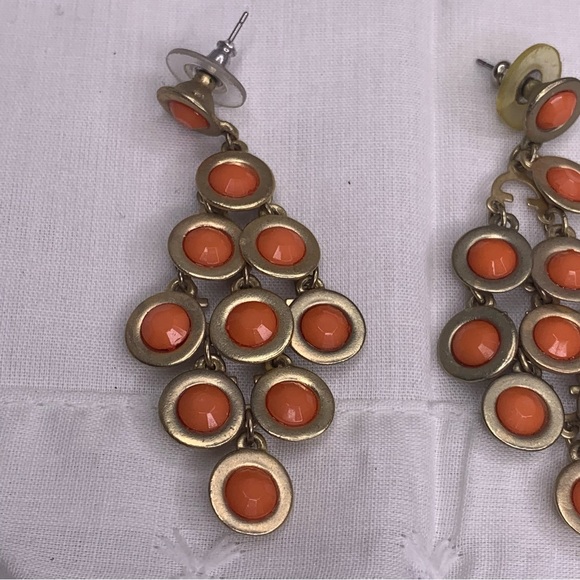 Chandelier Earrings Gold Tone Orange Faceted Flat Bead Boho Bohemian - Picture 5 of 7